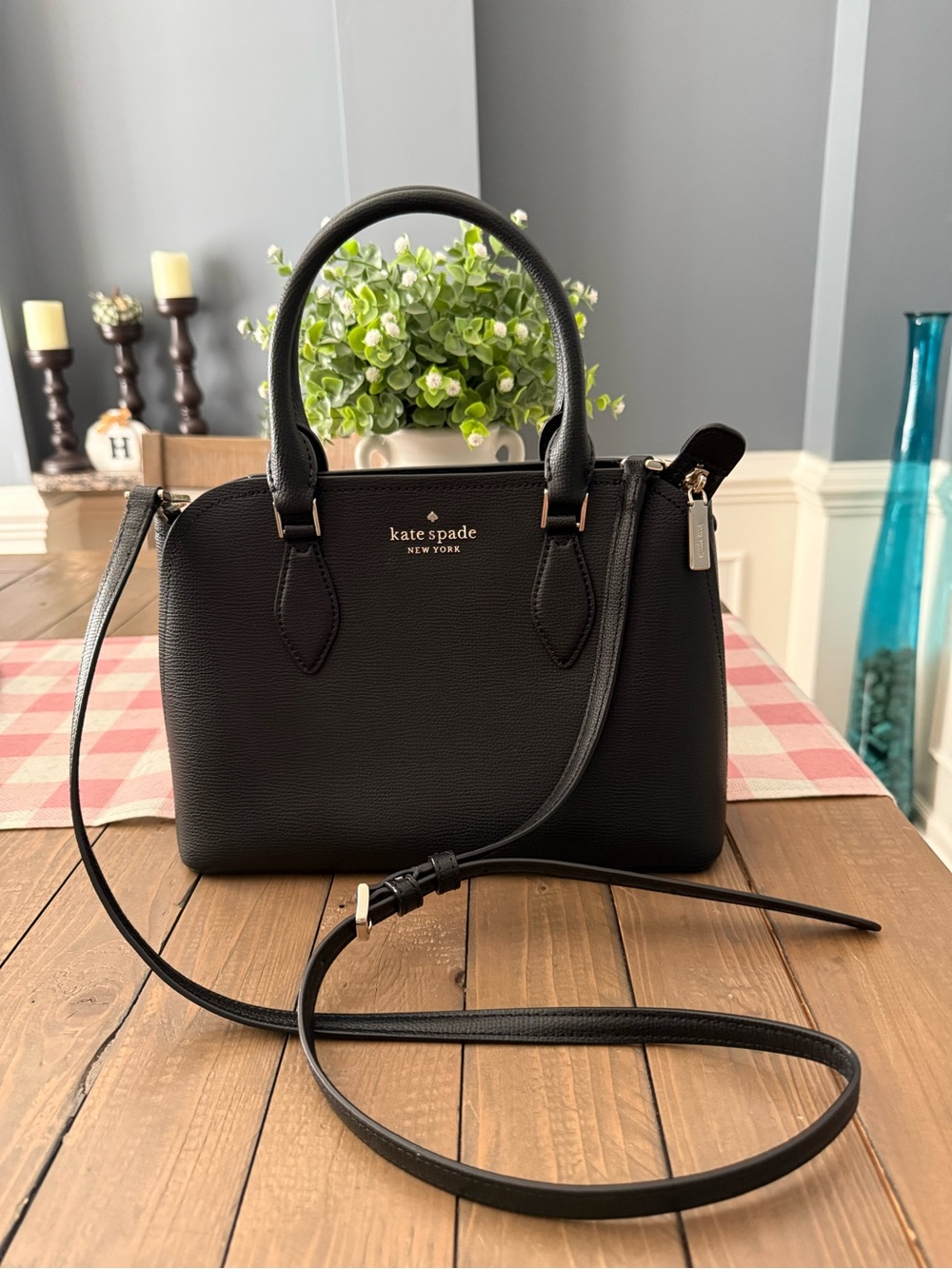kate spade Black Pebbled Leather Satchel with Crossbody Strap